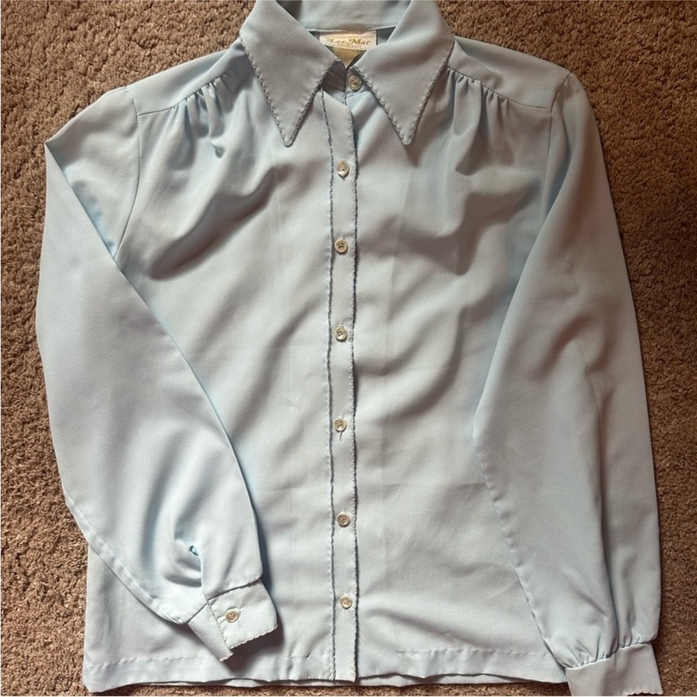 Vintage Lee Mar Pageant Secretary Blouse – Powder Blue Scallop Trim – Size 12 - Picture 6 of 7